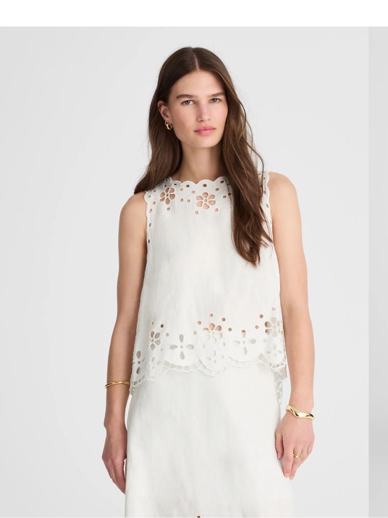 Madewell Tops - Madewell Embroidered Linen Eyelet High-Low Tank Medium